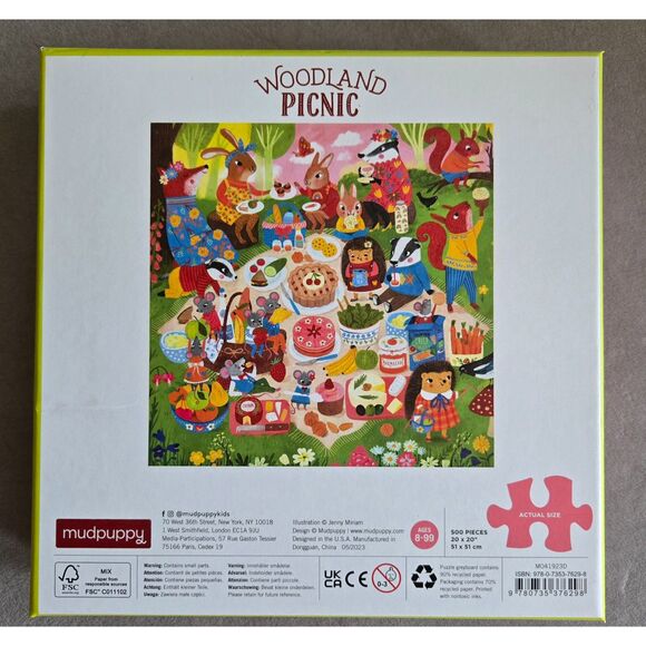 Mudpuppy Woodland Picnic 500 pc Jenny Miriam Complete Kangaroo Rabbit Fox Mouse - Picture 2 of 5